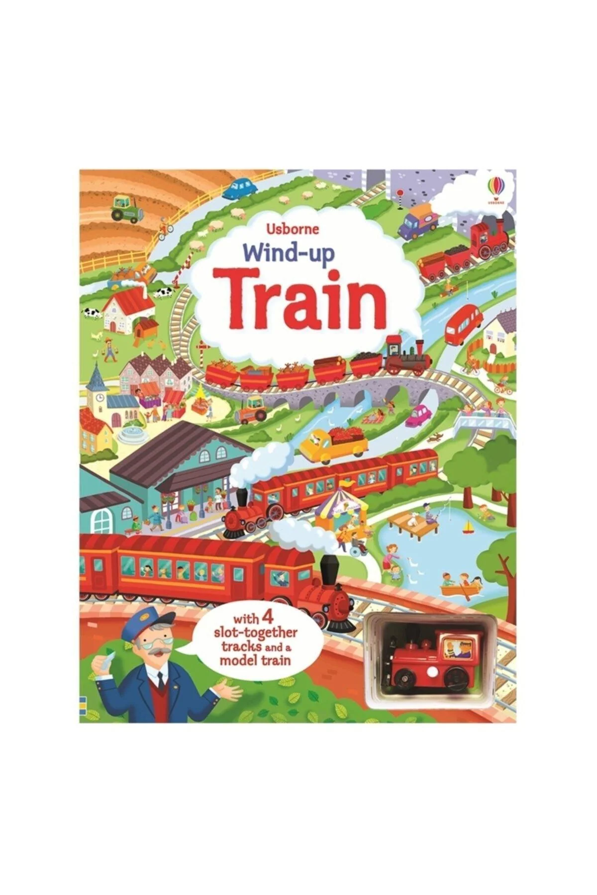 Wind-up toy train and board book set for children ages 3 and up