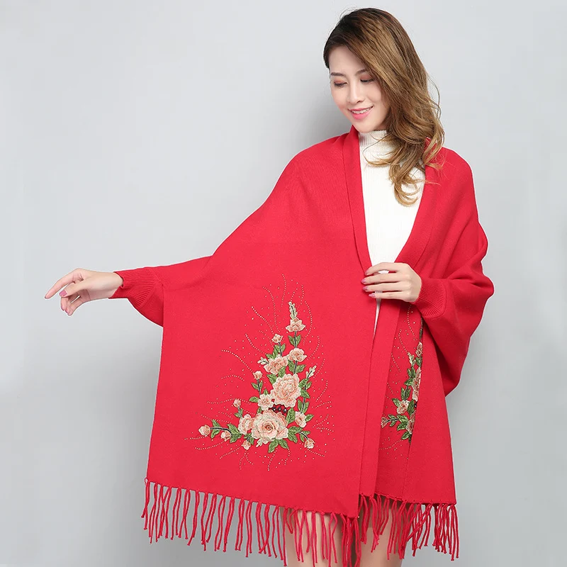 Winter Embroidered Shawls with Sleeves