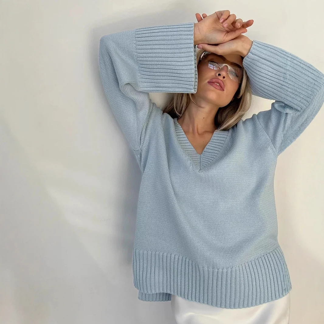 Women Solid Color Pullover Sweater Idle Style