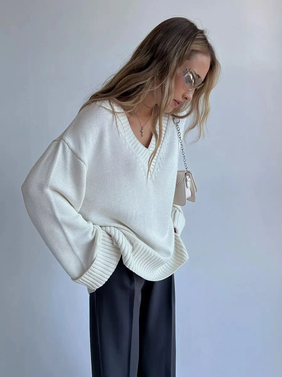 Women Solid Color Pullover Sweater Idle Style