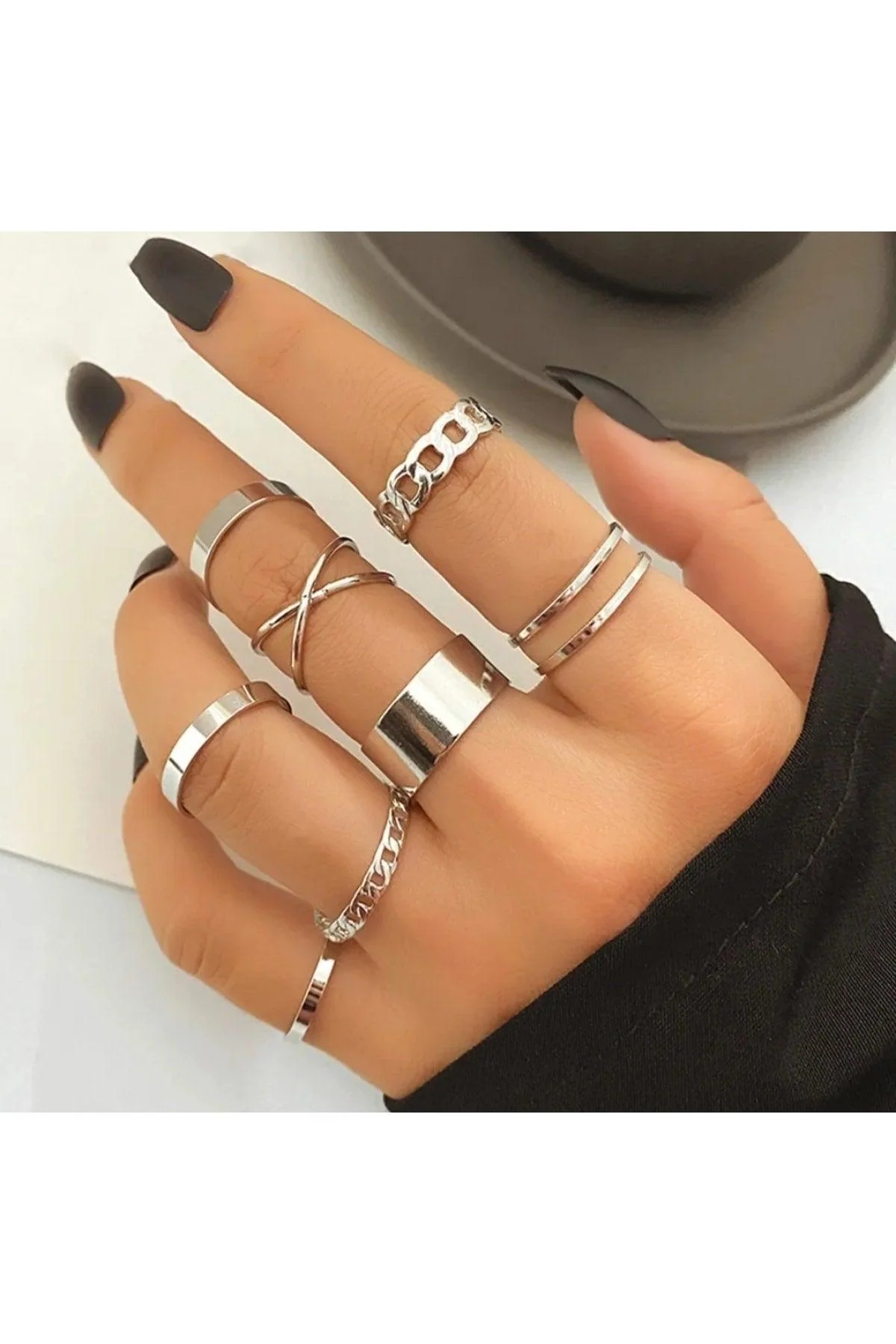 10-piece sterling silver tone ring set for women