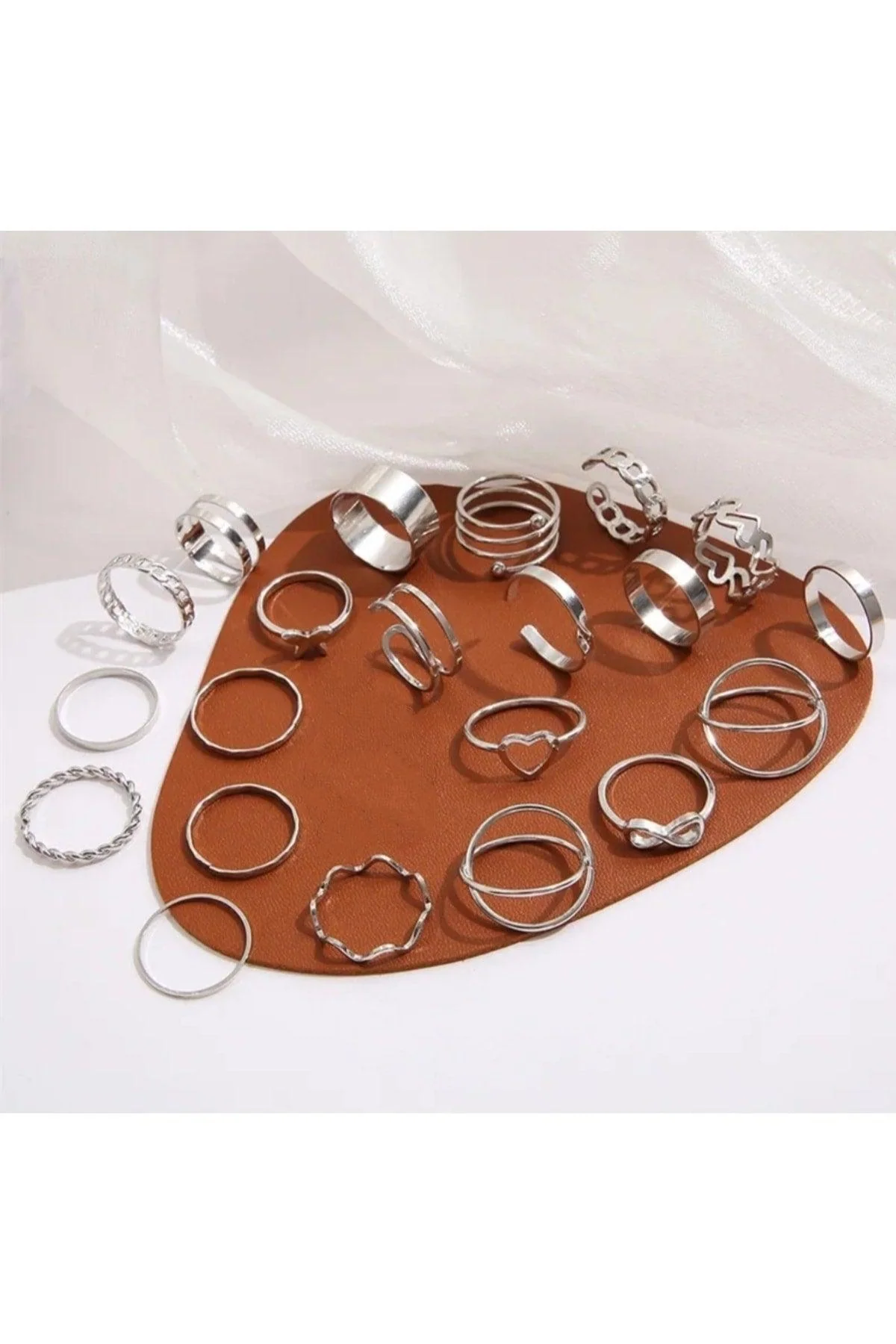10-piece sterling silver tone ring set for women