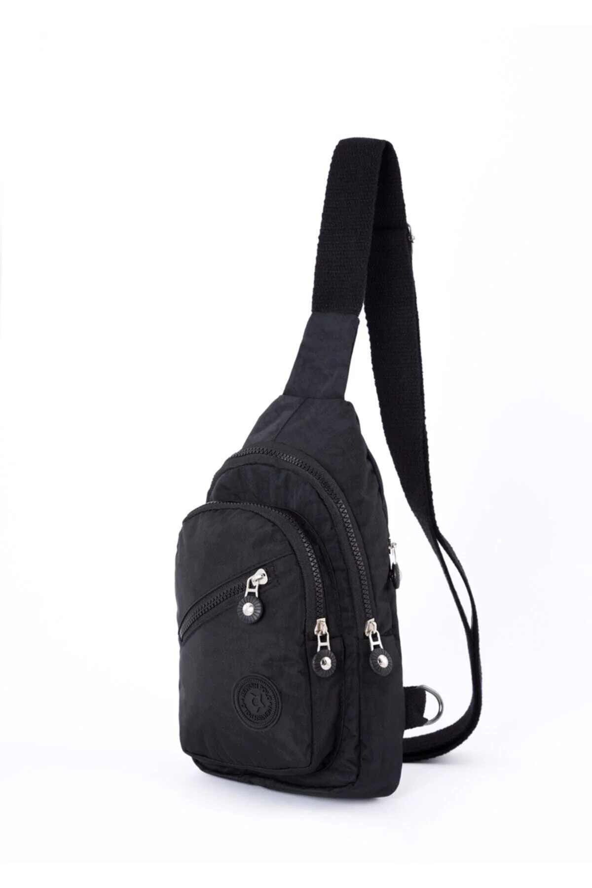 Black canvas messenger bag for women with water-resistant fabric