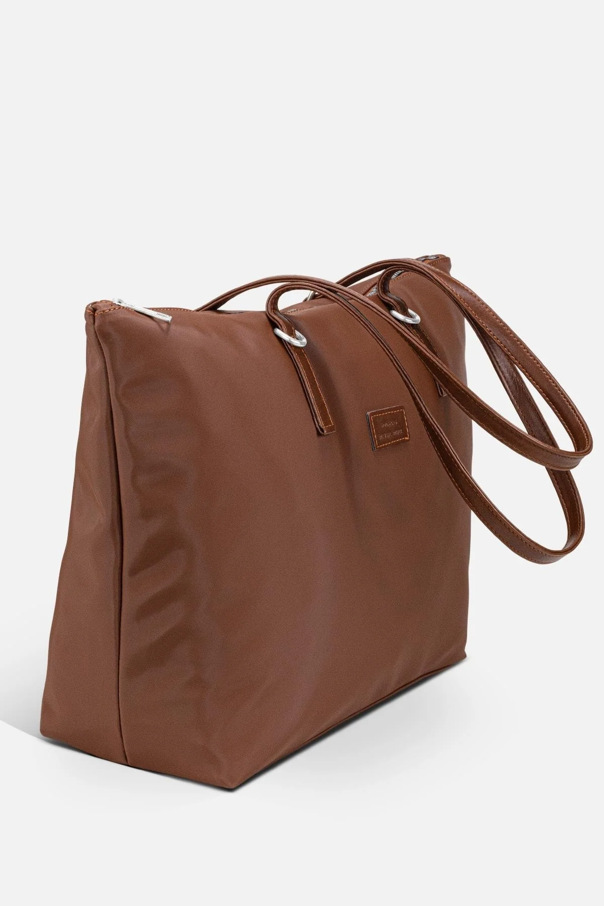 Water-Resistant Satin Shopper Bag in Brown