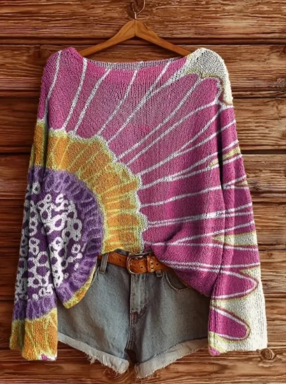 Women's Cozy Printed Knitted Pullover Sweater