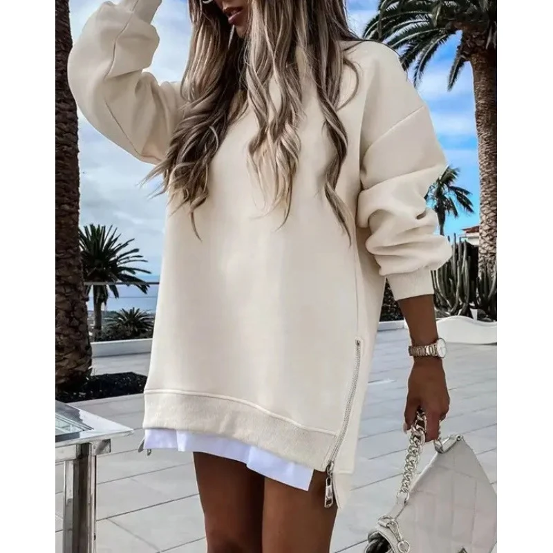 Women's Cozy Pullover Sweater with Side Zipper
