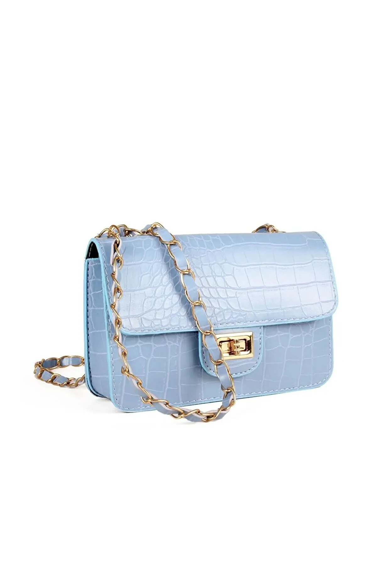Crocodile-Print Mini Shoulder Bag with Chain Strap
