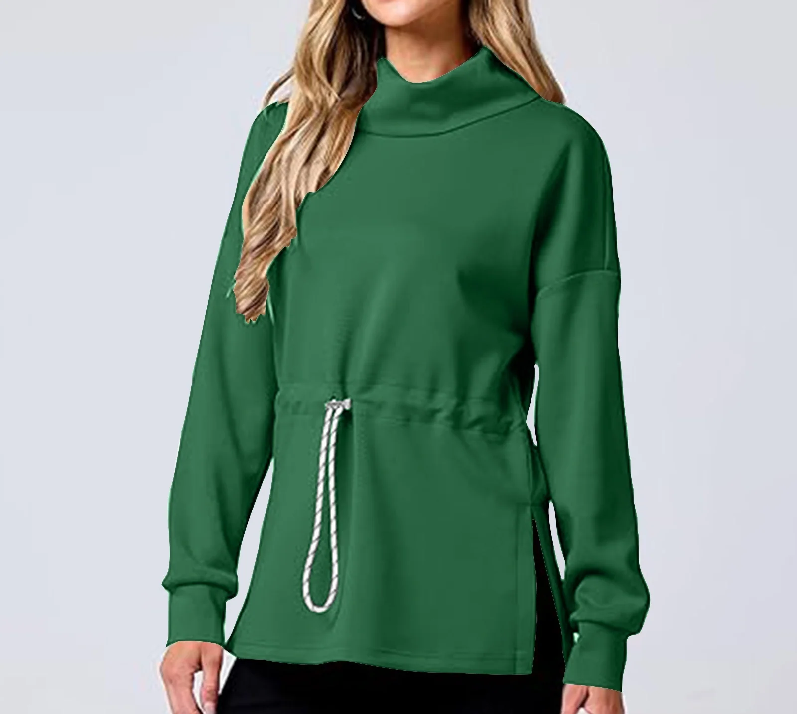 Women's Drawstring Mid-Length Casual Pullover Sweater