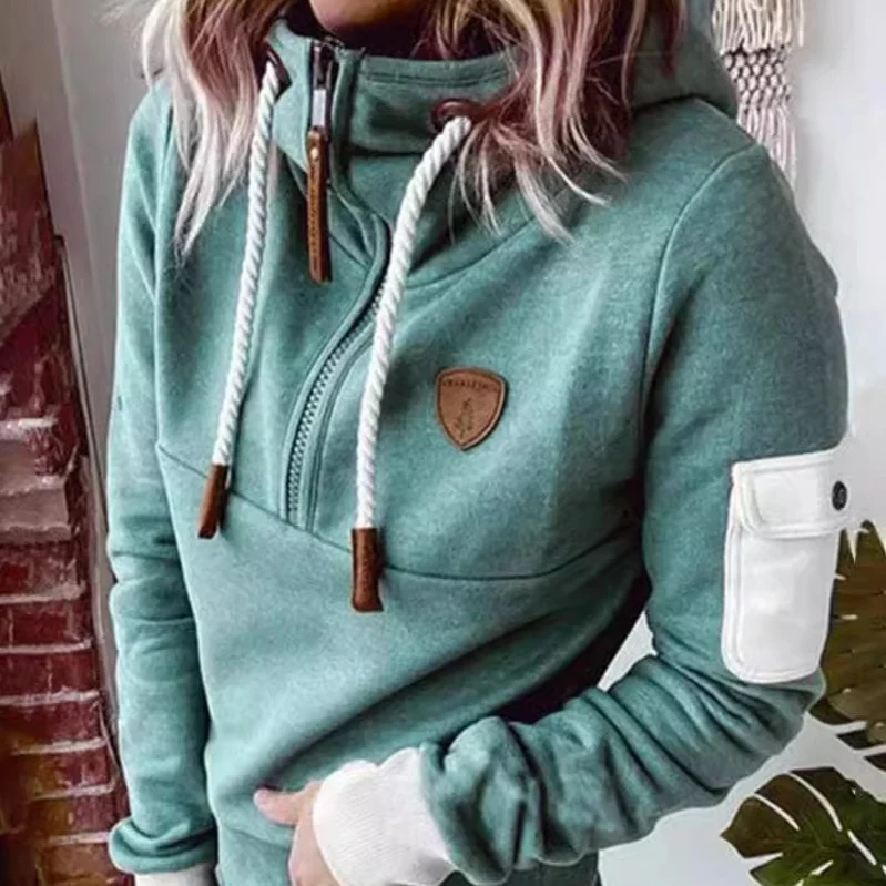 Women's Half Zipper Patchwork Colorblock Sweater