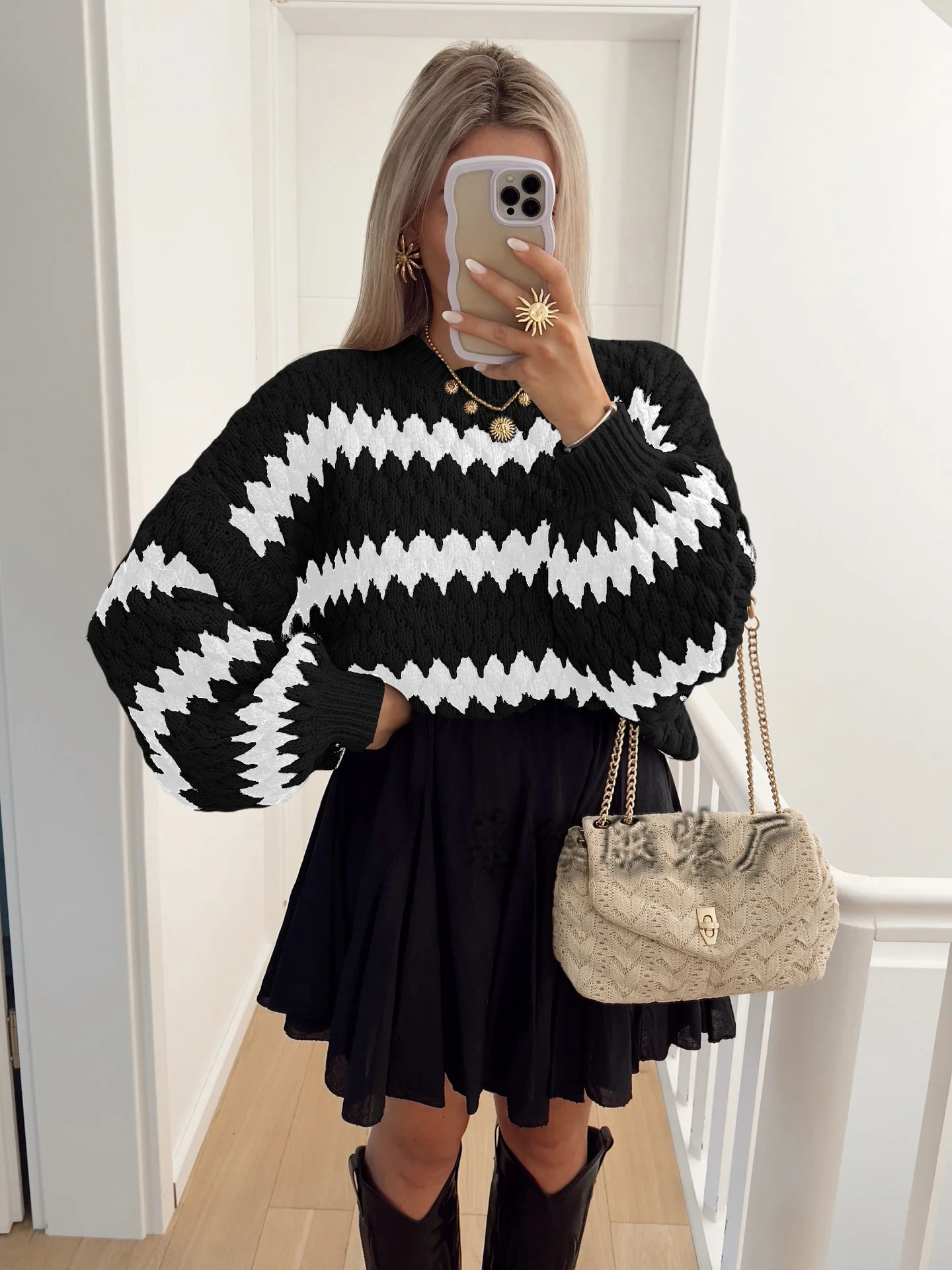 Women's Knitted Pullover Striped Loose Sweater