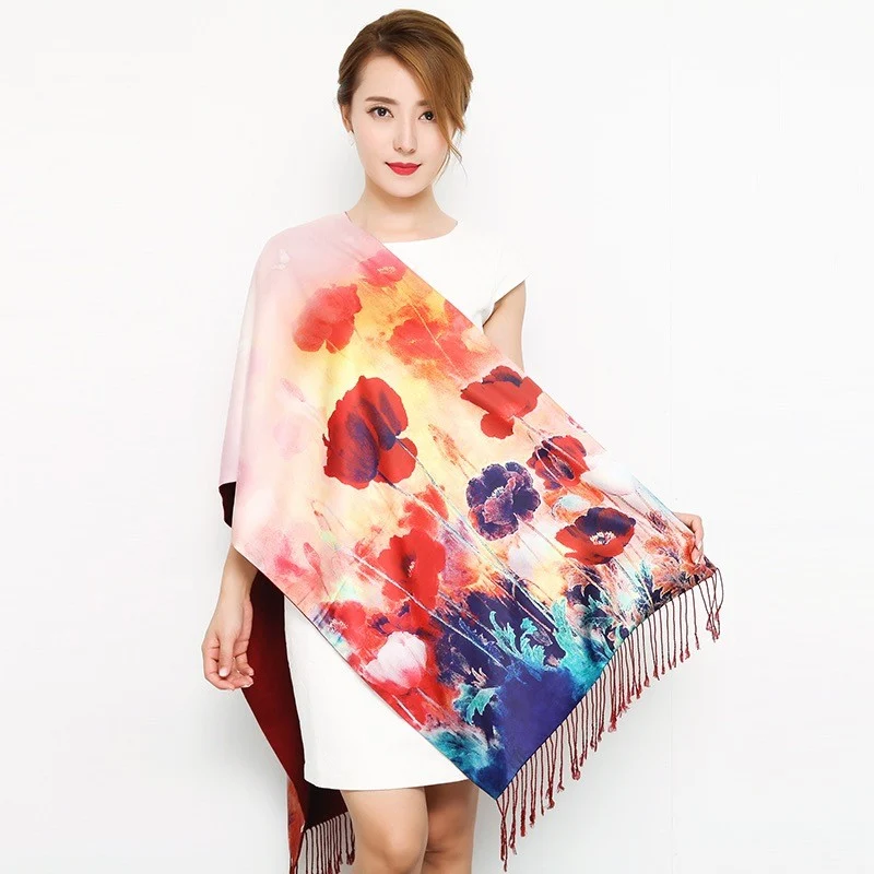 Women's Long Silk Scarf Double Layer
