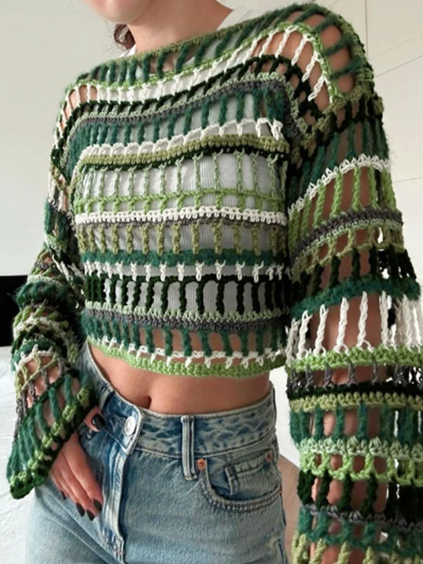 Womens Pullover Ribbed Openwork Blouse