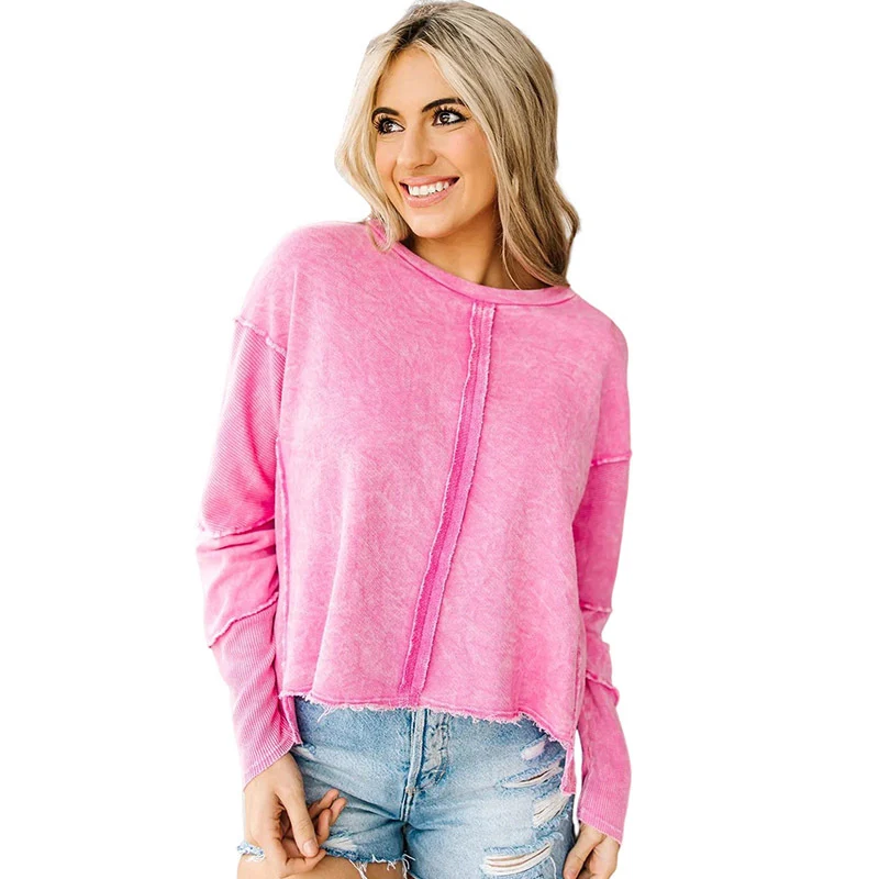 Women's Raw Edge Solid Color Casual Pullover Hoodie