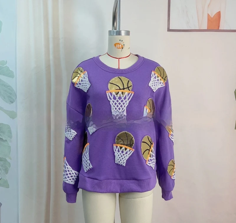 Women's Sequined Round Neck Loose Pullover Sweater