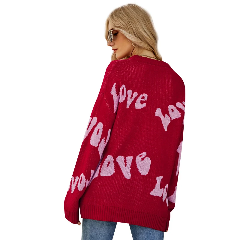 Women's Simple Letter Jacquard Oversized Pullover