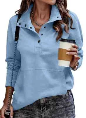 Women's Solid Color Long Sleeve Button Down Sweatshirt