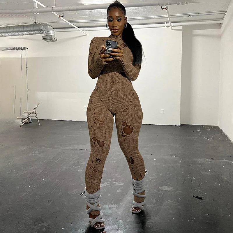 Women's Solid Color Long Sleeve Jumpsuit