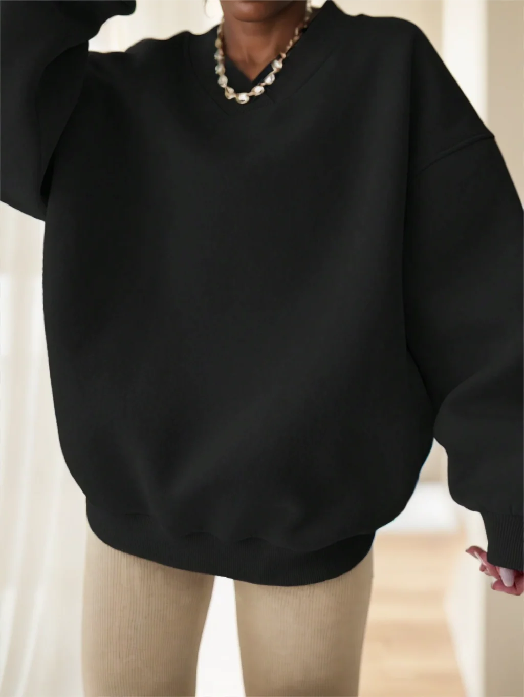 Women's Solid Color Oversized Drop Shoulder Sweatshirt