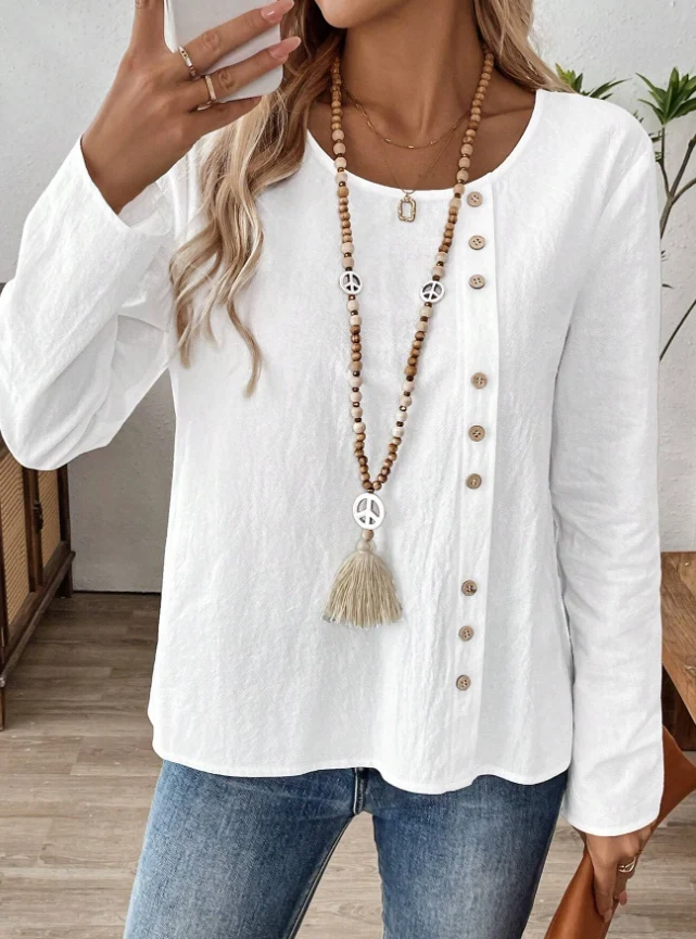 Women's Solid Color Round Neck Long Sleeve