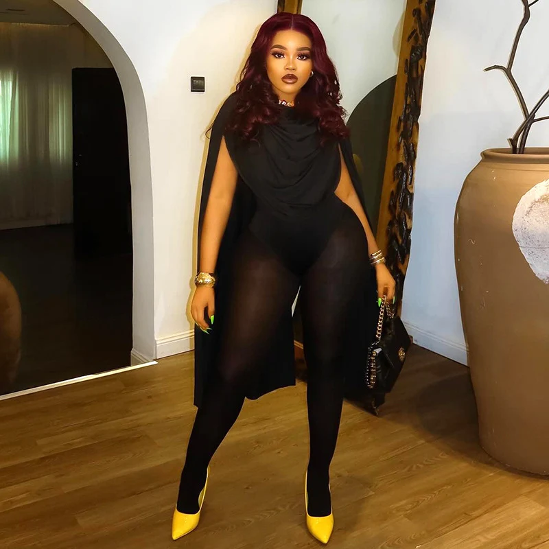 Women's Solid Patchwork Long Sleeve Mesh Jumpsuit