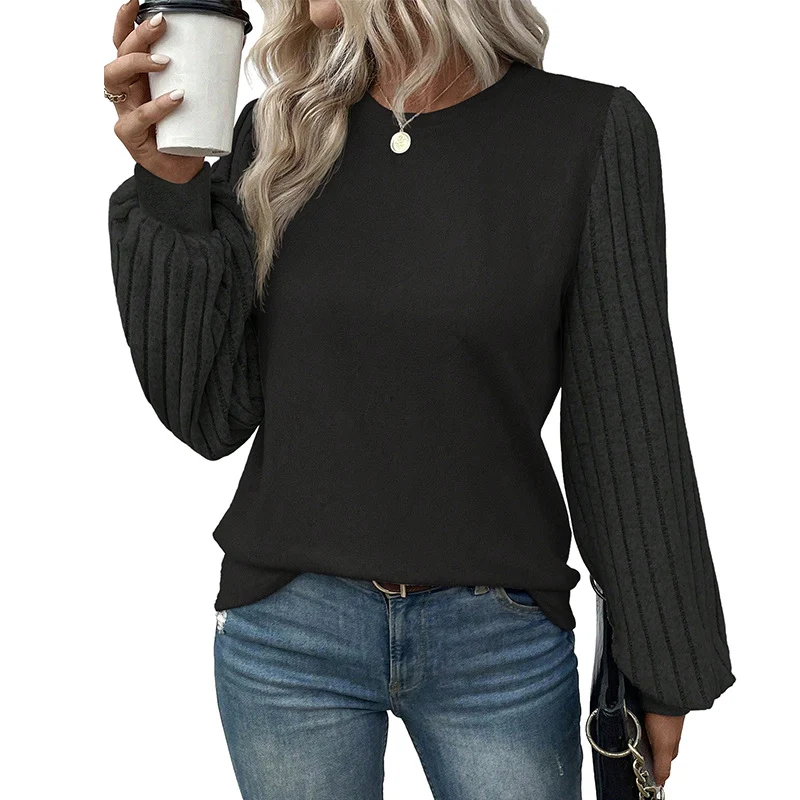 Women's Solid Ribbed Long Sleeve Pullover Top