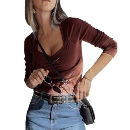 Women's Solid Slim-Fit Long-Sleeve Top