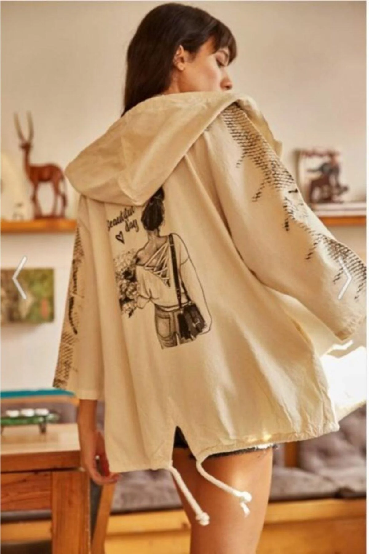 Women's beige stone‑print linen jacket – size S (36)