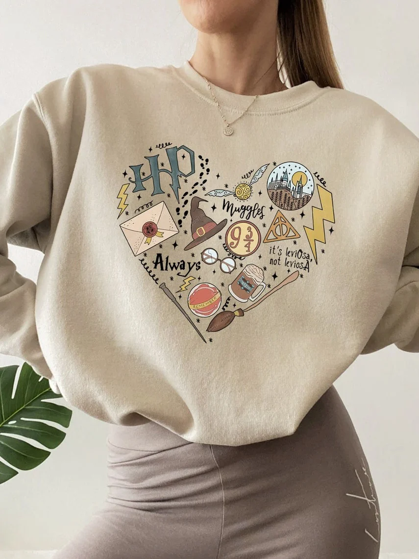 Women's Trendy Digital Print Round Neck Pullover Sweater
