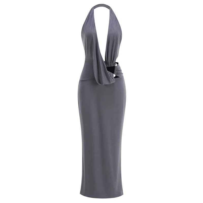Womens Triangle-back Backless Stretchy-strap Dress