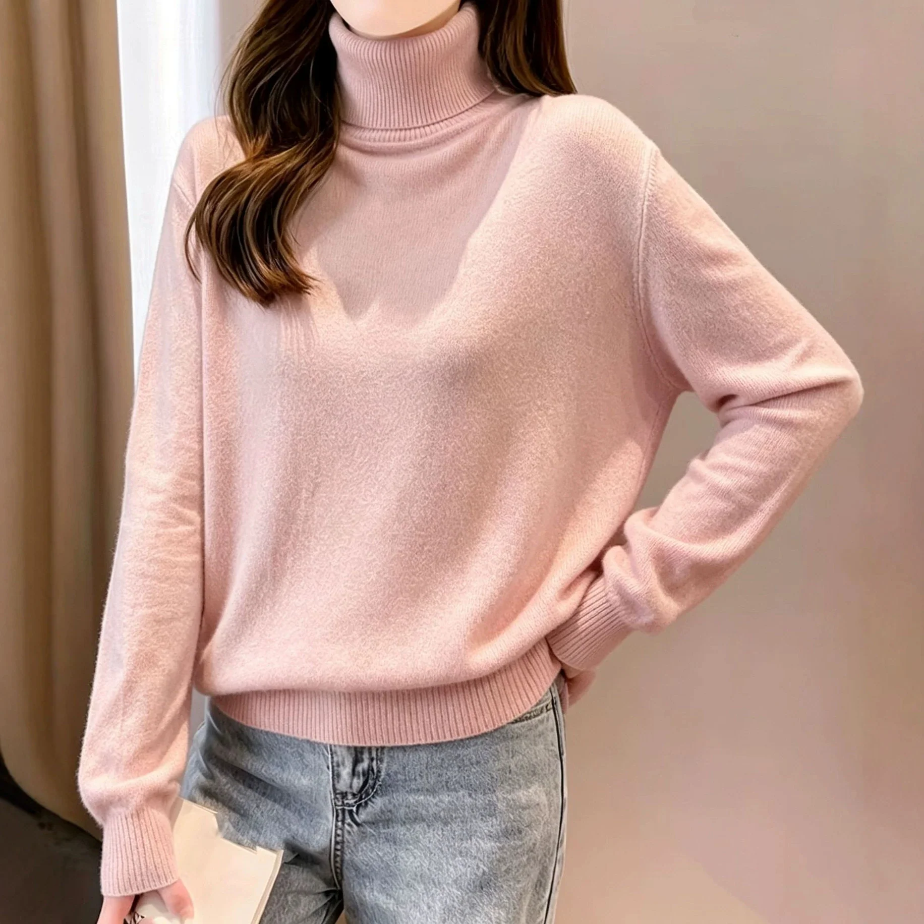 Womens Turtleneck Pullover Sweater Top