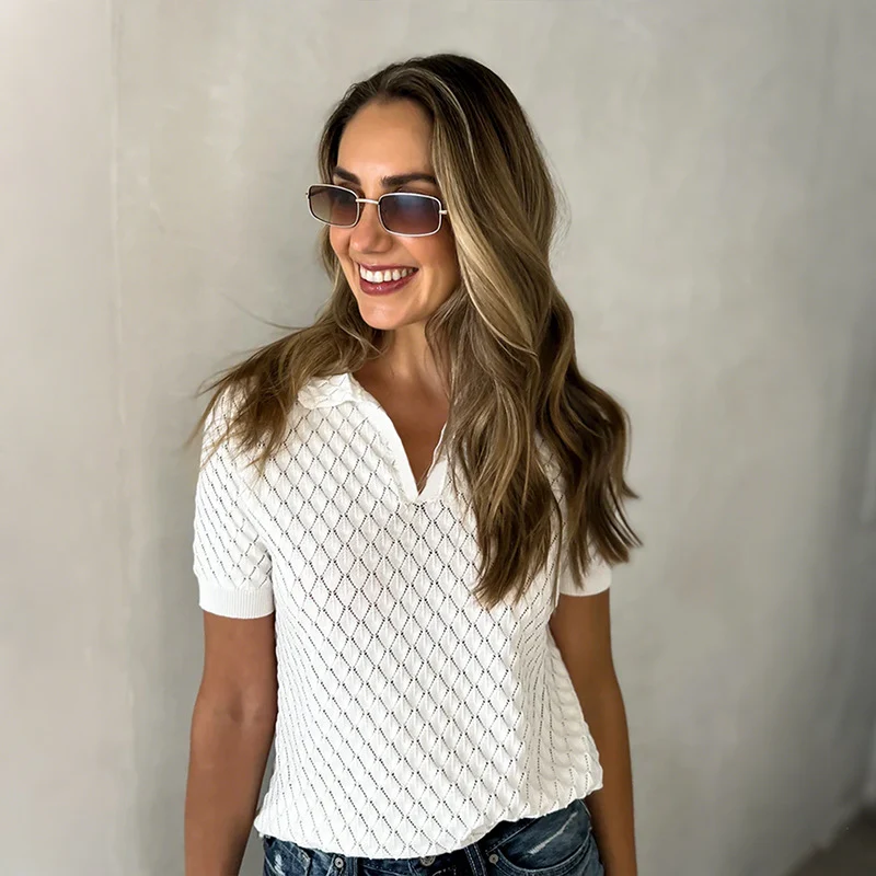 Women's V‑Neck Pullover Knit Tee – Soft Stretch Fit