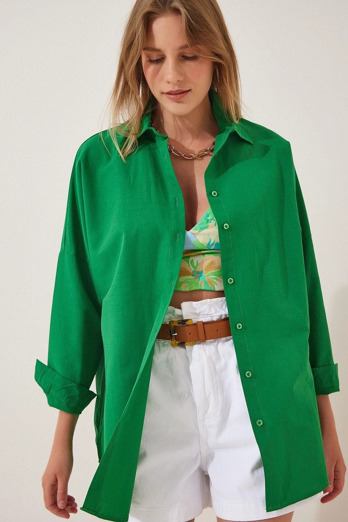 Oversized Longline Cotton Blend Casual Shirt for Women