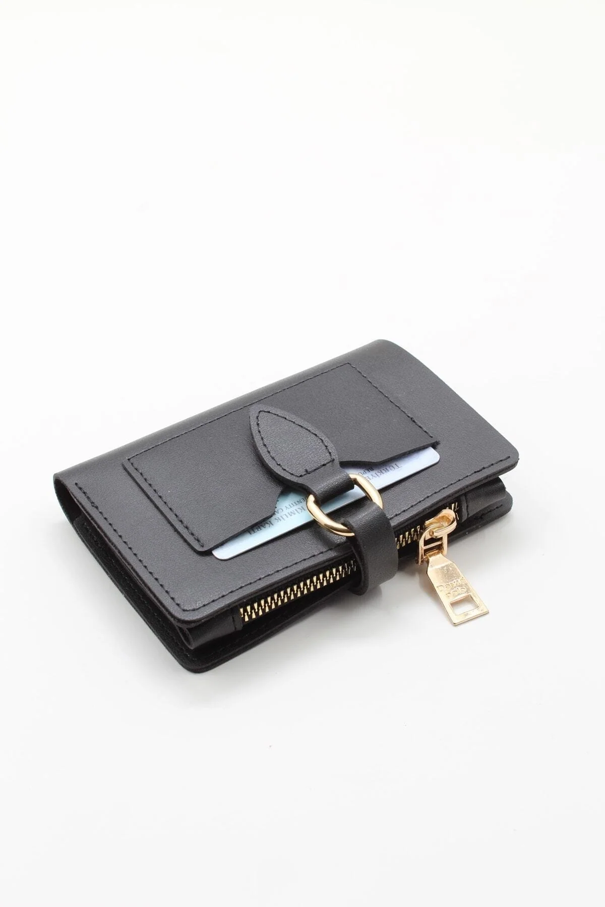 Black women's wallet with soft leather texture and card storage