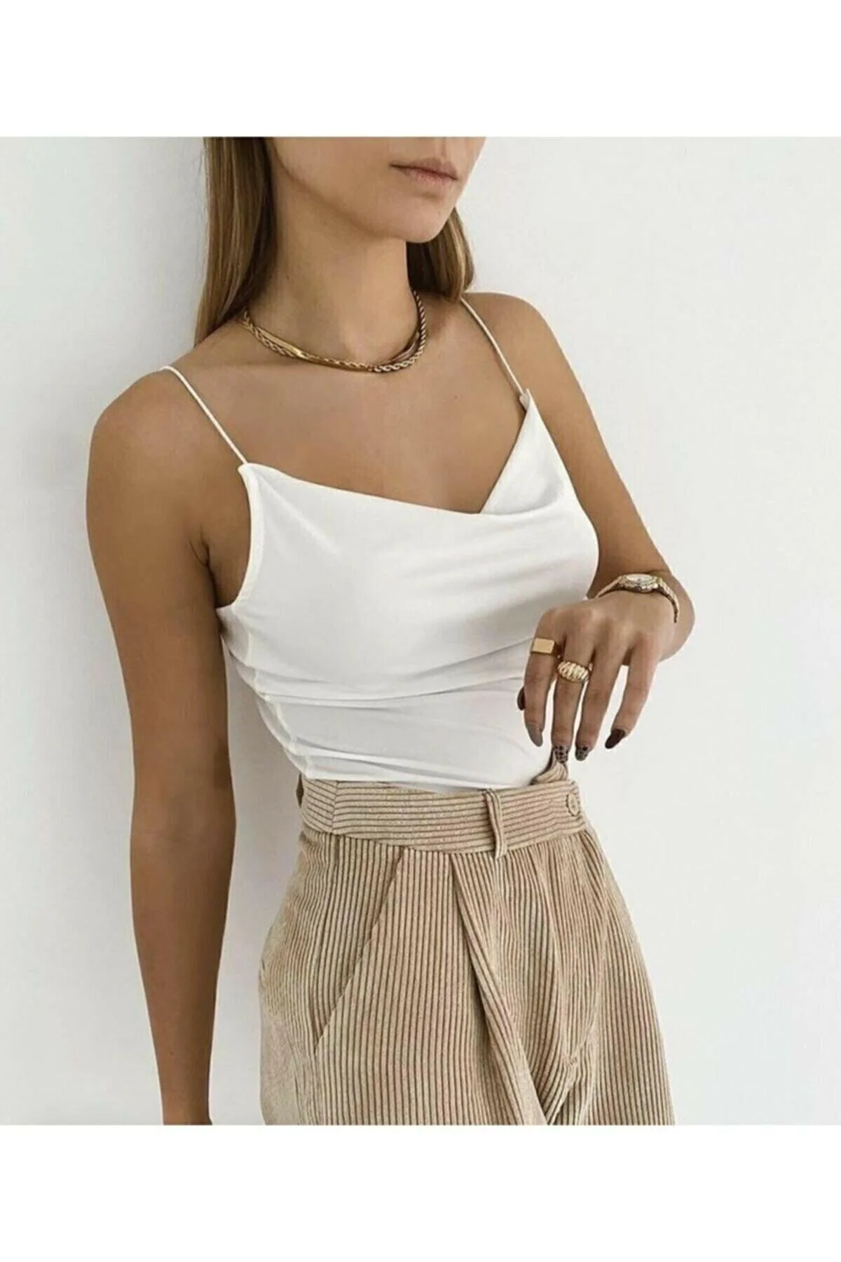 White cotton blend blouse with classic collar