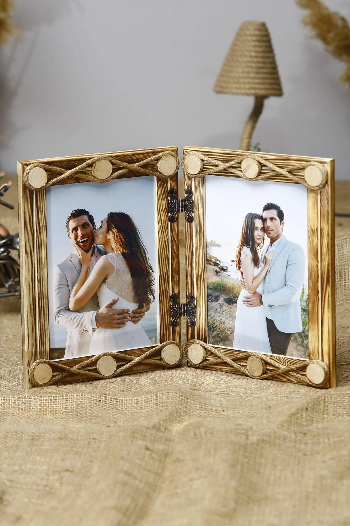 Double‑Hinged Pine Wood Photo Frame – 15 x 21 cm