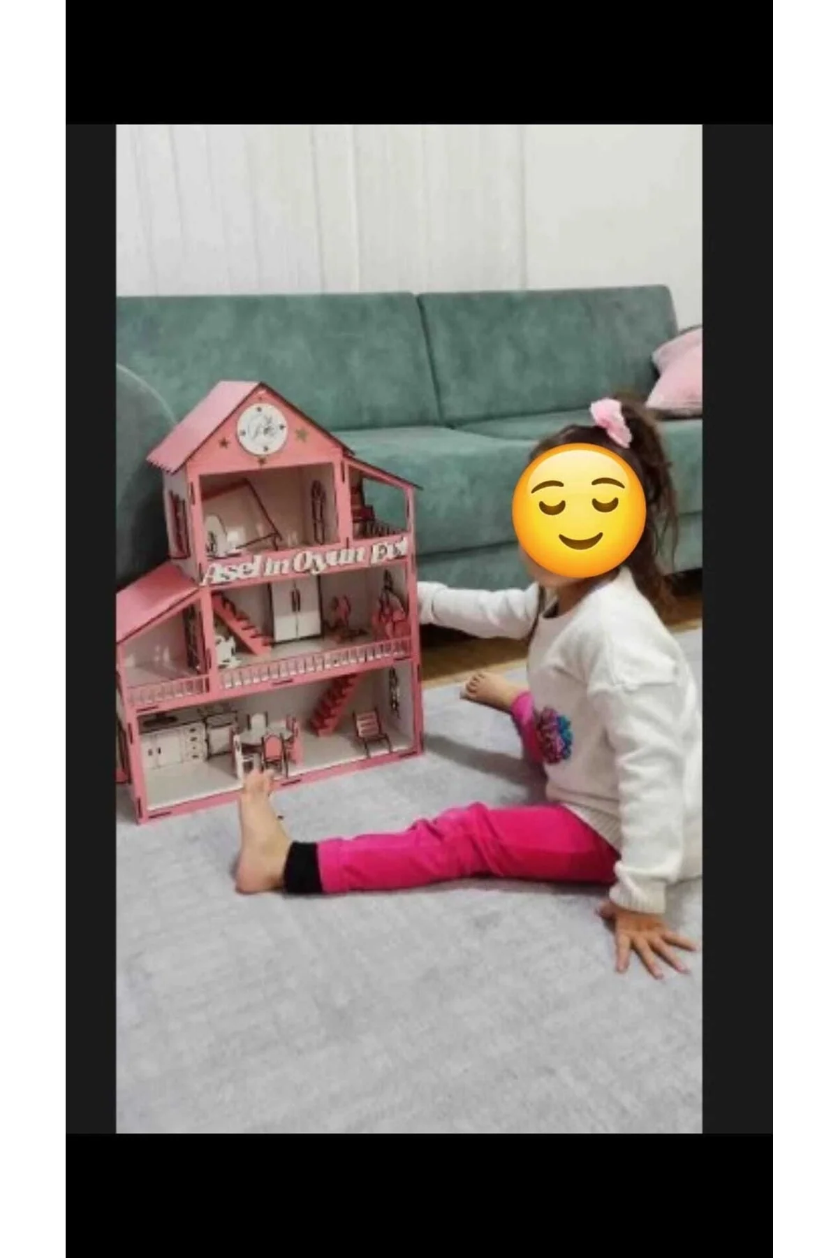 3D wooden playhouse with LED lighting and furniture set