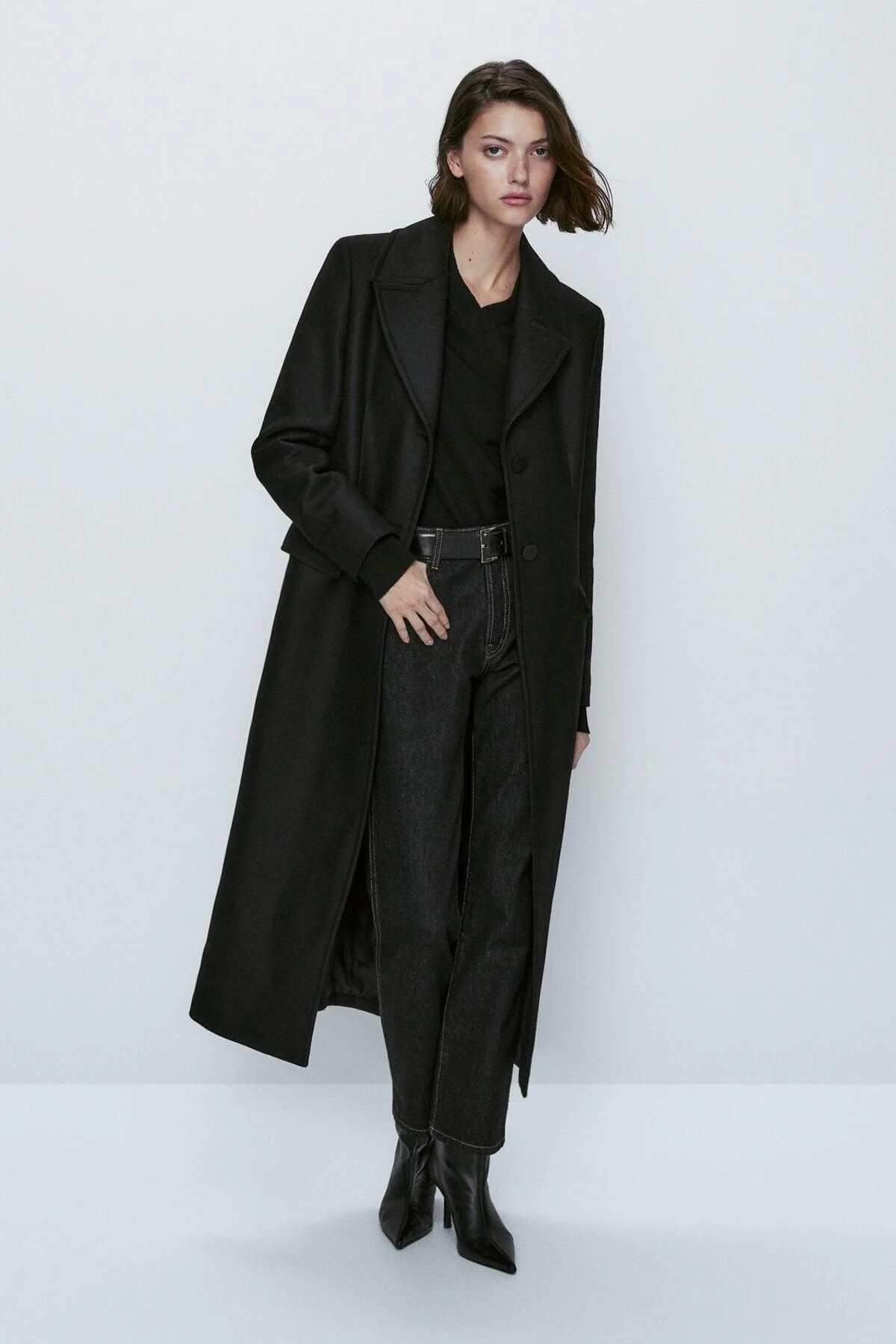 Classic Wool Blend Long Coat with Back Length Measurement