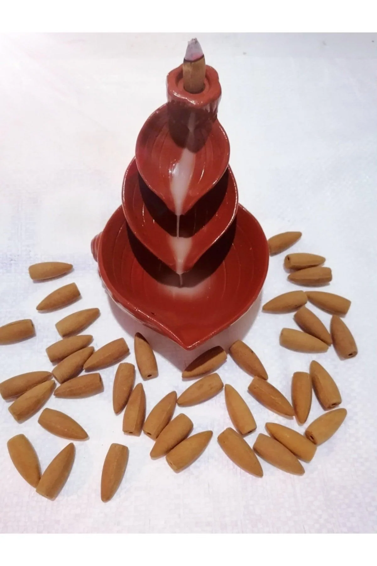 Tile‑Color Backflow Incense Burner with Conical Incense – 21 cm