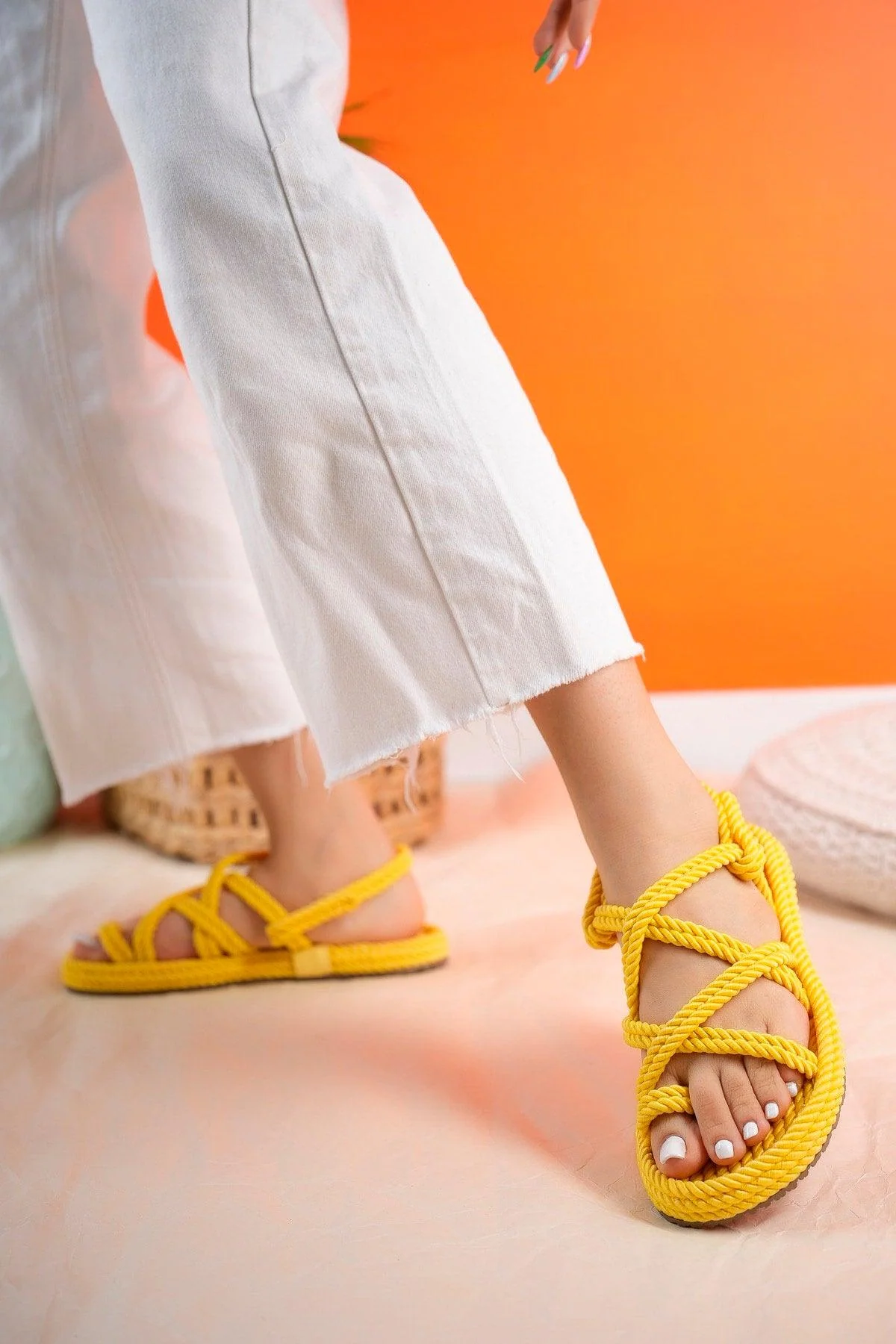 Yellow Jute Sandals with Odor-Resistant Lining