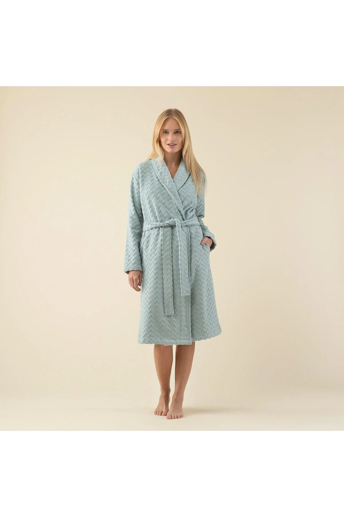 Women's aqua cotton bathrobe