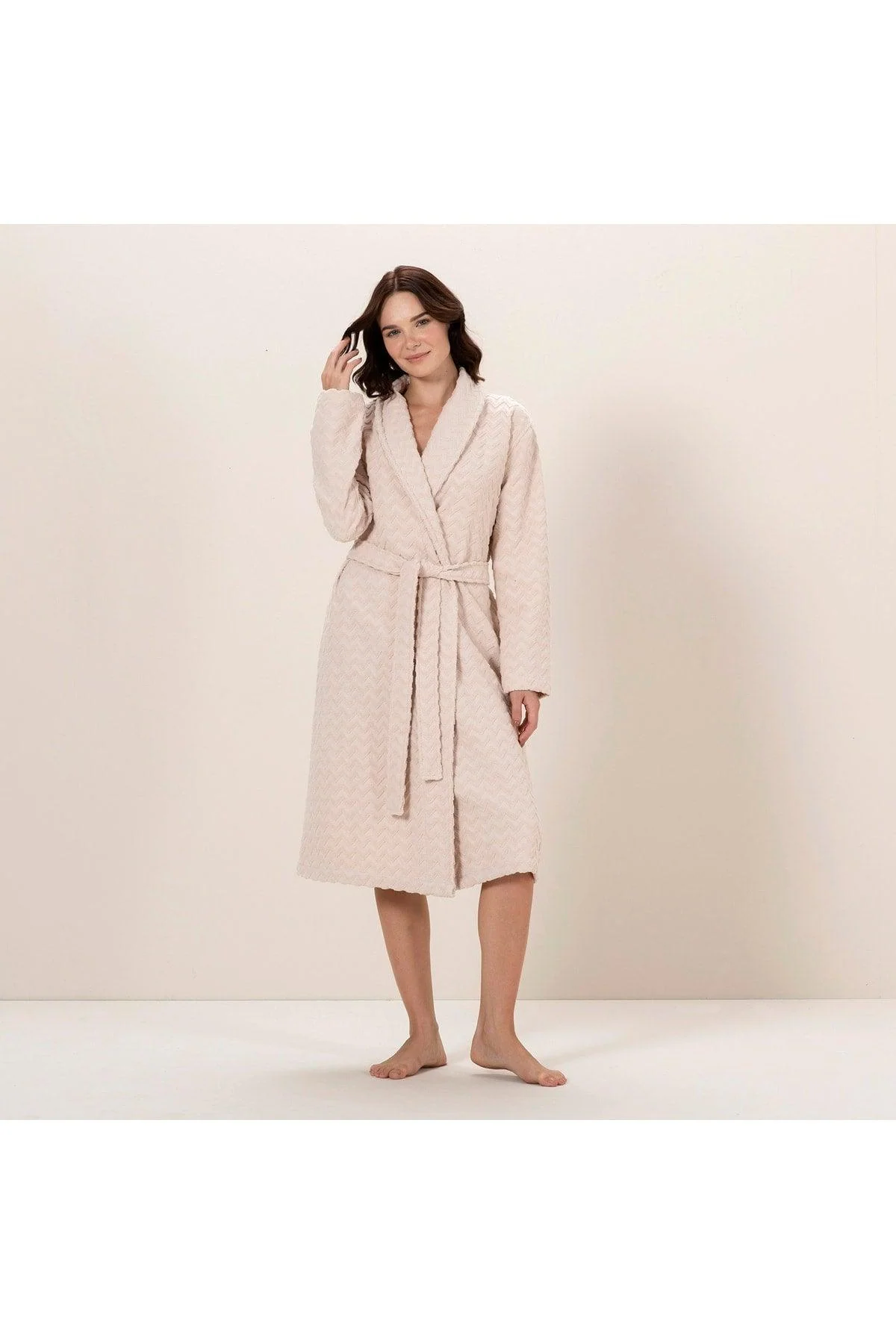 Women's beige cotton bathrobe