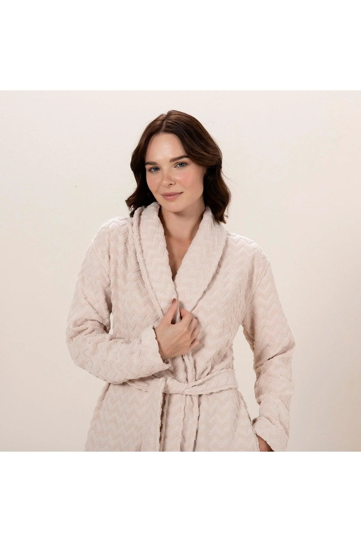 Women's beige cotton bathrobe
