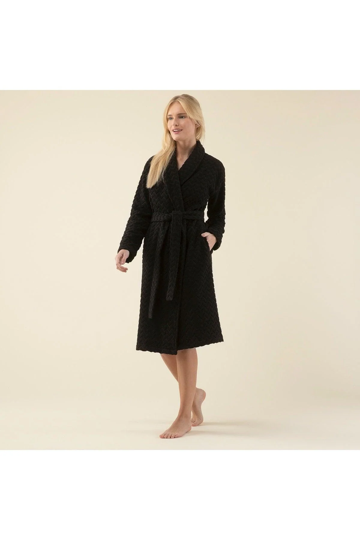 Women's black cotton bathrobe